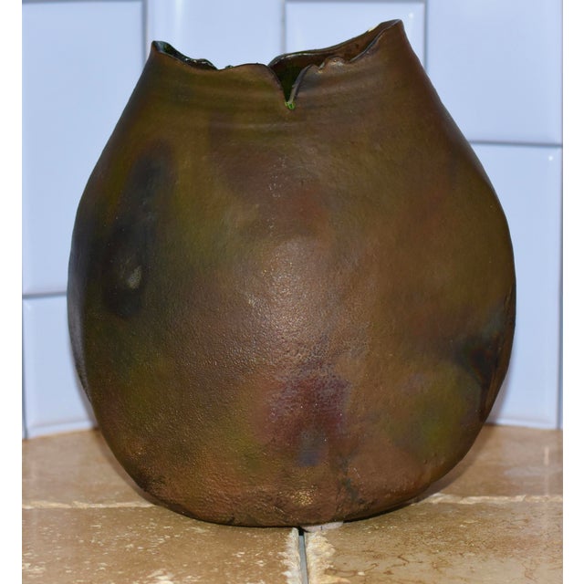 Contemporary 1970s Raku Fired Studio Pottery Decorative Art Vessel Organic Modern Earthenware For Sale - Image 3 of 7