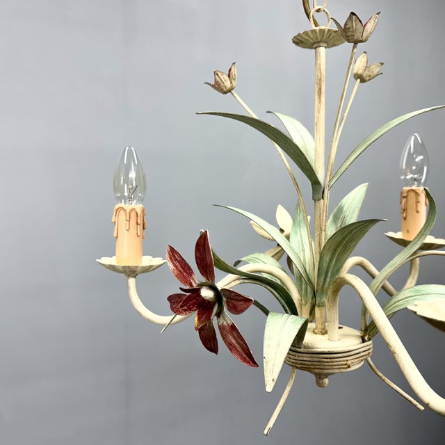 Metal Vintage Metal Floral Chandelier, France, 1970s For Sale - Image 7 of 12