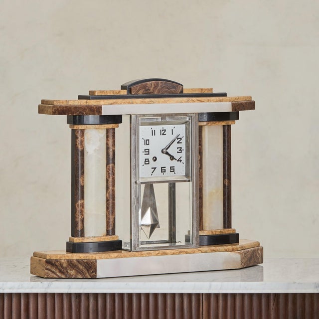 Art Deco Set of 3 French Art Deco Clock + Bookends, 1930s For Sale - Image 3 of 11