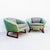 A fully restored pair of low profile barrel back lounge chairs by Jens Risom, made in the United States c. 1960s. The...