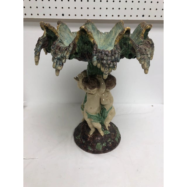 Antique Majolica Cherub Pedestal Centerpiece For Sale - Image 9 of 9