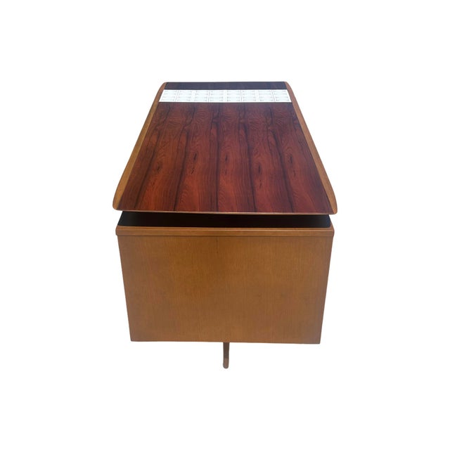 Rare Vintage Mid Century Modern Cosmopolitan Lane Rosewood Desk Restored Brass Tile 1960s For Sale - Image 11 of 12
