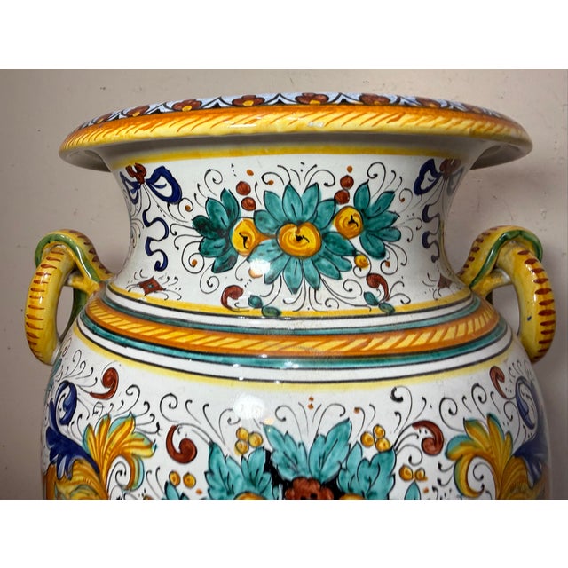 Ceramic Monumental Antique Handmade Italian Majolica Painted Terracotta Gp Pottery Vase For Sale - Image 7 of 17