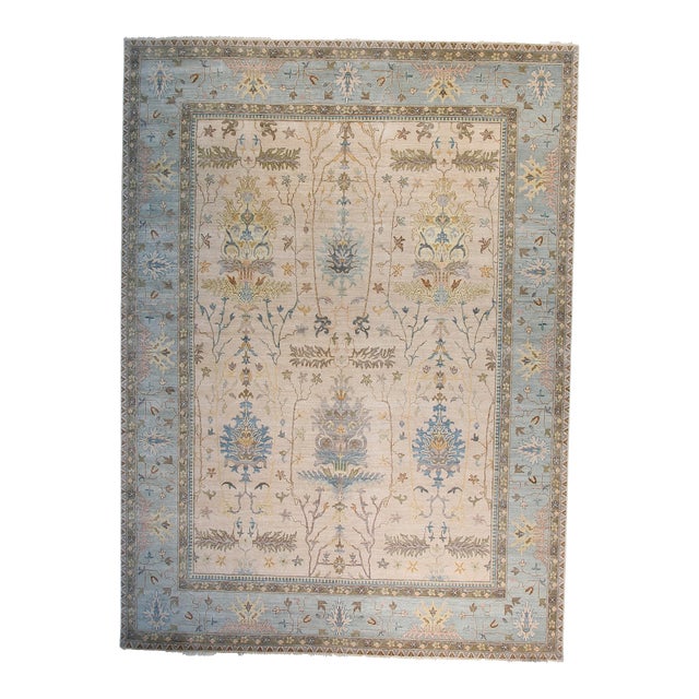 Oushak Rug, Ivory/Pale Aqua 5x8 For Sale