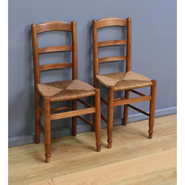 Cherrywood Straw-Seated Chairs Late 19th Century, 1890s, Set of 2 For Sale - Image 3 of 15