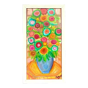 Vintage Boho Painting of Flowers in Vase