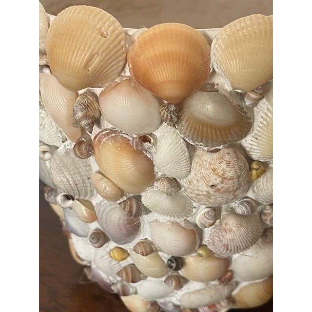1970s Pair Folk Art Sea Shell Encrusted Flower Potts Planters For Sale - Image 4 of 6