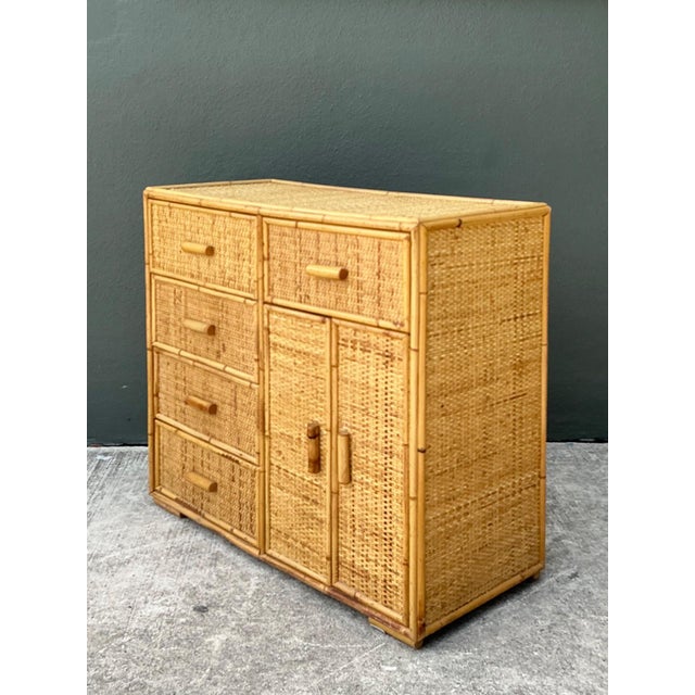 Mid-Century Modern Vintage Woven Rattan and Wood Sideboard For Sale - Image 3 of 17