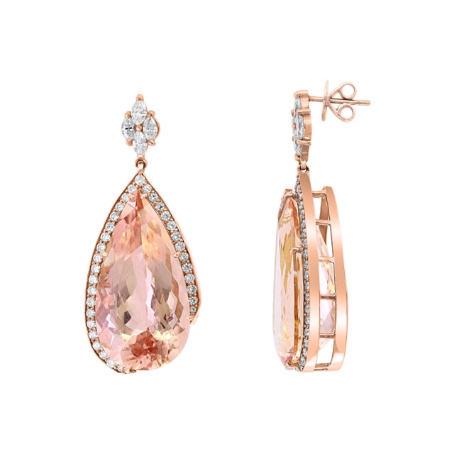 Contemporary 200 Carat Natural Morganite and Diamond Cocktail Earring and Pendant Set 18K PG For Sale - Image 3 of 18