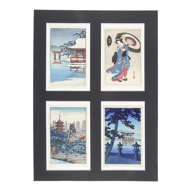 Mid 20th Century Miniature Japanese Wood Block Prints For Sale