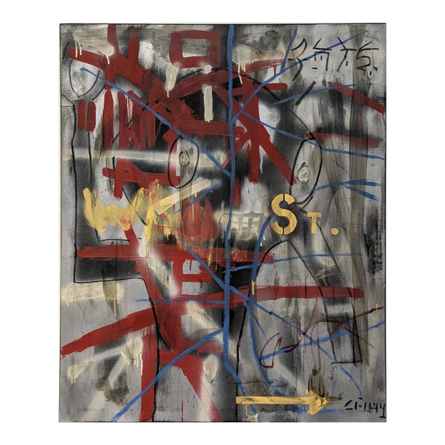 Street Art Inspired Painting With Robot by Lionel Lamy Circa 1990s For Sale