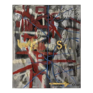 Street Art Inspired Painting With Robot by Lionel Lamy Circa 1990s