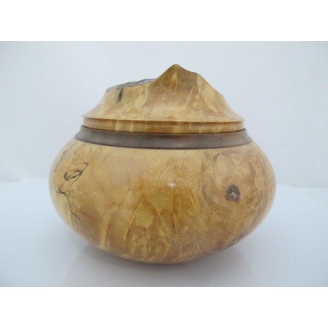 1980s Michael Mode Hand Turned Spalted Maple Burl Wood Live Edge Lidded Box Jar For Sale - Image 5 of 12