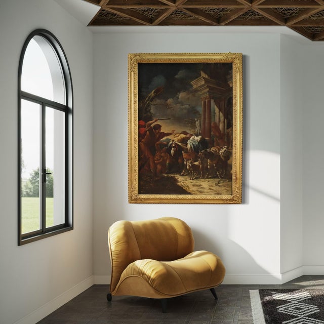 Italian Artist, Moses Drives Out the Shepherds and Defends the Daughters of Jethro, 1720, Oil on Canvas, Framed For Sale - Image 14 of 16