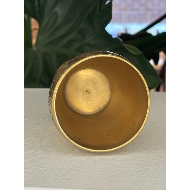 1980s Small Ornate Etched Solid Brass Cup For Sale - Image 4 of 6