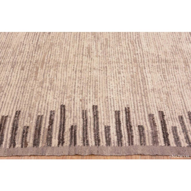 Contemporary Large Size Square Shape Modern Neutral Ivory Tribal Geometric Minimalist Rug For Sale - Image 3 of 8