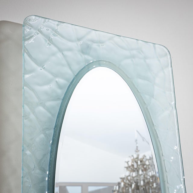 Glass Wall Mirror With Console in Blue Glass, Italy, Mid-20th Century For Sale - Image 7 of 7