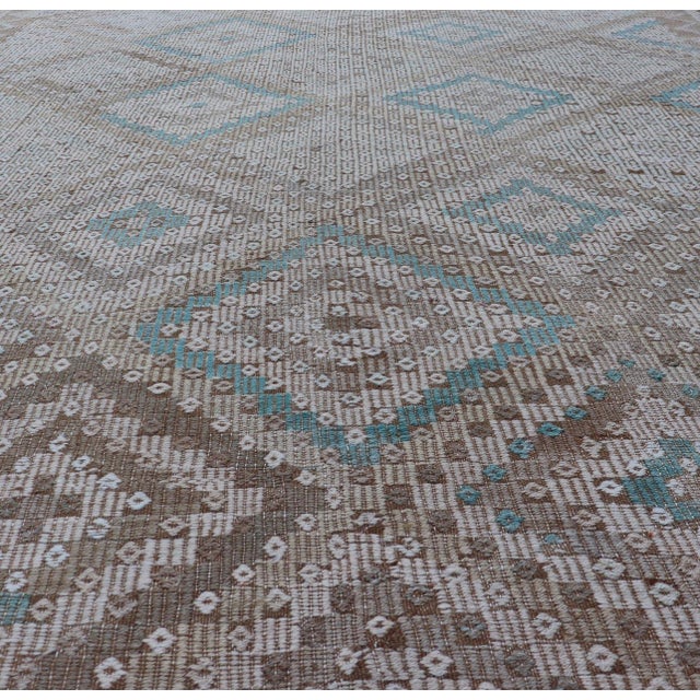 Vintage Hand Woven Turkish Embroidered Flat-Weave Rug With Geometric Design For Sale - Image 10 of 13