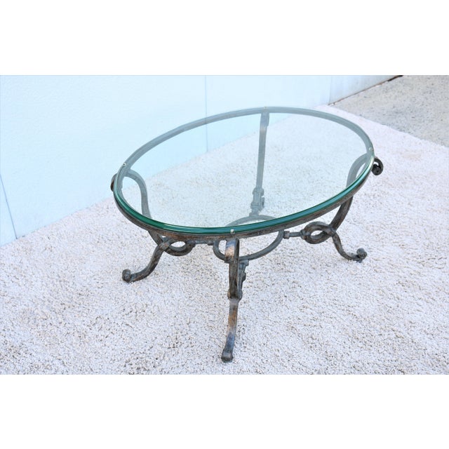 Metal Vintage French Style Wrought Iron and Glass Oval Coffee Table For Sale - Image 7 of 13