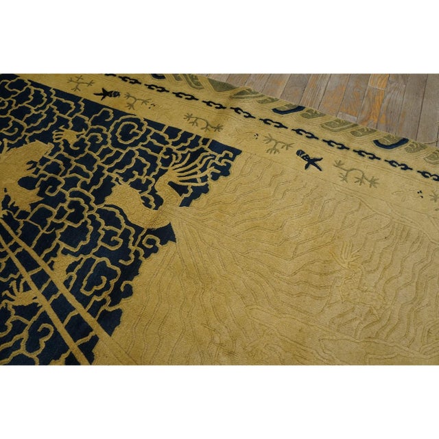 1890s Beige Dragon Qing Antique Chinese Peking Carpet Knotted Wool Small Rug For Sale - Image 4 of 8