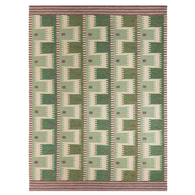 2020s Scandinavian Minimalistic Geometric Green Rug - 9'2'' X 12'4'' For Sale - Image 4 of 4