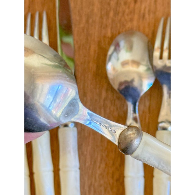 White Vintage Italian Faux Mother of Pearl Bamboo Flatware For Sale - Image 8 of 10