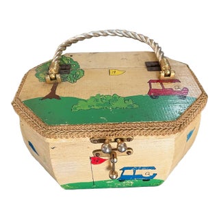 Wooden Vintage Children's Basket With Handle For Sale