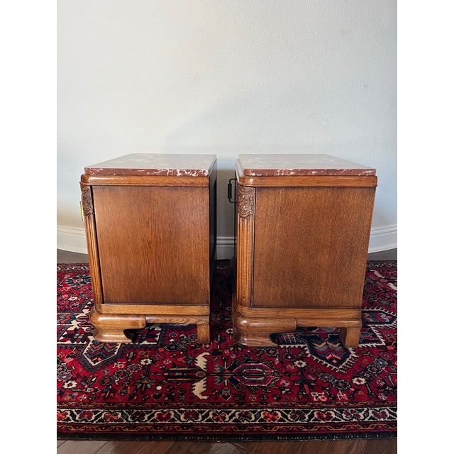 Pair of French Style Art Deco Marble Top Night Stand, Bedside Table For Sale - Image 10 of 12