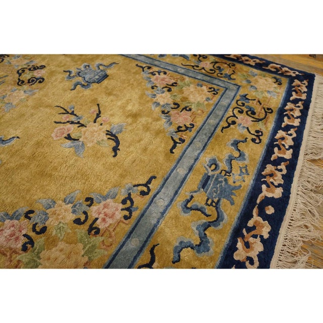 Vintage 1980s Floral Modern Oriental Chinese Silk Carpet 4'1'' X 6'2" Small Rug For Sale - Image 10 of 11