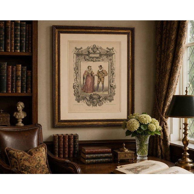 Henri III French Court Costume Royal Couple, 1847, Lithograph For Sale - Image 3 of 9