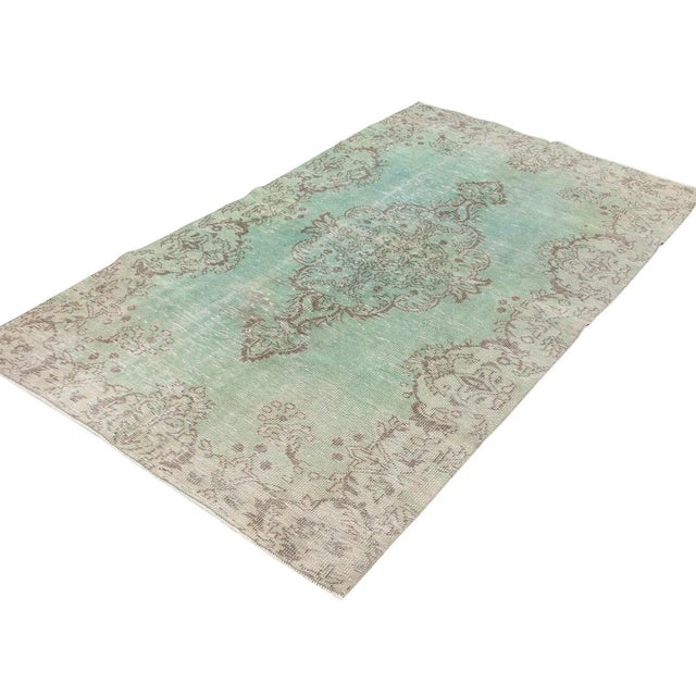 Mid-Century Modern Green Vintage Turkish Oushak Rug For Sale - Image 3 of 6