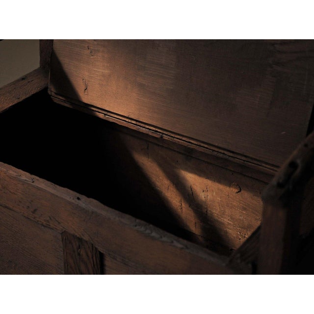 Wood Antique French Folk Bench with Storage Chest in Wood For Sale - Image 7 of 14