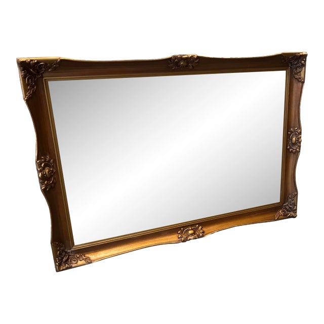 Large Gold Vintage Wooden Detailed Wall Mirror For Sale