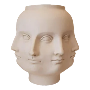 Modern Abstract Multi Face Unglazed Vitruvian Pottery Head Vase Fornasetti Alder Style