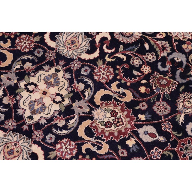 Textile Shabby Chic 1990's Floral Pak-Persian Blue/Red Wool Round Rug- 8'1'' X 8'1'' For Sale - Image 7 of 9