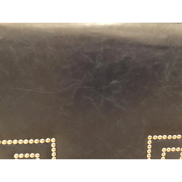 Furniture Classics Modern Blue Leather Meander Ottoman For Sale - Image 4 of 6