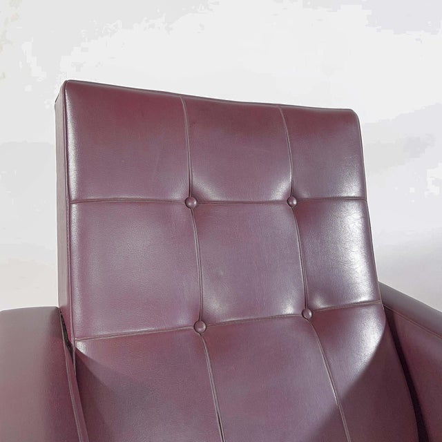 Textile Rockabilly Burgundy Faux Leather Swivel Lounge Chair, 1950s For Sale - Image 7 of 9