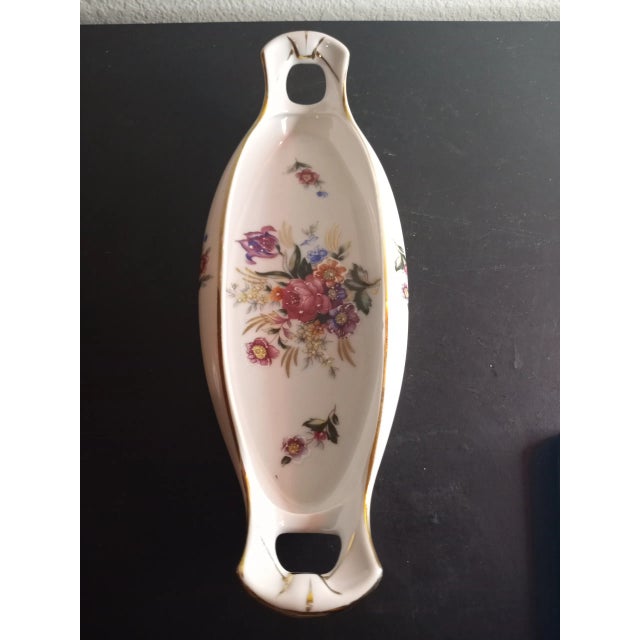 Antique White Vintage Porcelain Hand Painted Floral Moriage Vanity Tray For Sale - Image 8 of 8