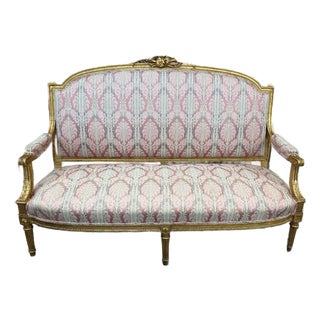Mid 20th Century Vintage French Louis XVI Style Gilt Sofa Loveseat For Sale
