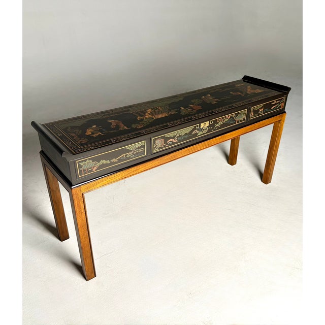 Mid-Century Modern Late 20th Century Vintage Drexel Heritage Chinoiserie Console Table, Glass Top and Drawer For Sale - Image 3 of 5