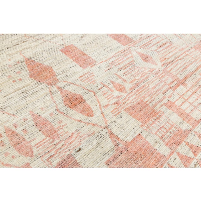 Handmade Modern Moroccan Style Beige Wool Rug With Geometry Design For Sale - Image 10 of 11