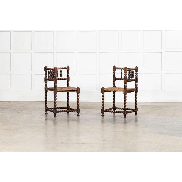 English Beech Bobbin Corner Chairs, 1880, Set of 2 For Sale - Image 12 of 14
