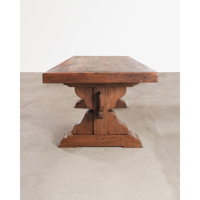 Country French Oak Refectory Farmhouse Trestle Dining Table 8 Ft. For Sale In Sacramento - Image 6 of 17