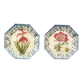 ✨ Highly Collectible John Derian Decoupage Octagonal Botanical Plates, Set of 2 For Sale