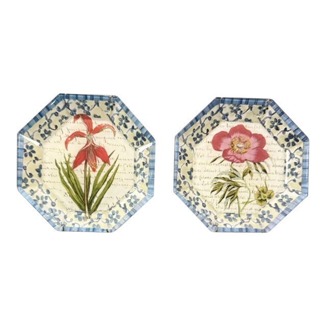 ✨ Highly Collectible John Derian Decoupage Octagonal Botanical Plates, Set of 2 For Sale