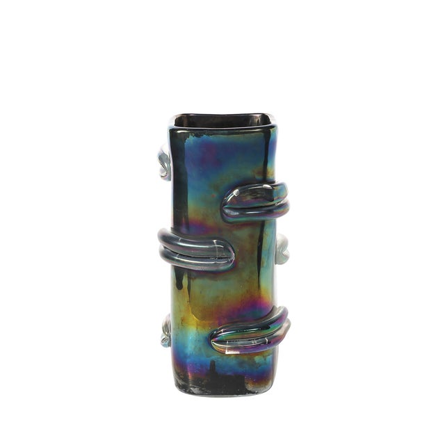 1980s Pair of Mid-Century Hand-Blown Murano Iridescent Glass Vases For Sale - Image 5 of 14