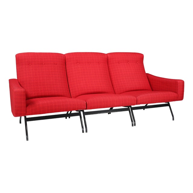 Sectional Sofa Seat in Red by Joseph-André Motte for Steiner, 1950s, Set of 3 For Sale