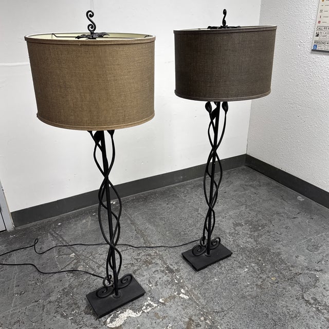 2010s Pottery Barn Sabina Wrought Iron Figural Floor Lamps, Pair For Sale - Image 5 of 12