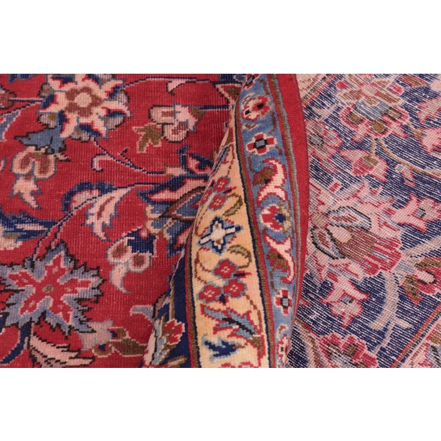 Textile Shabby Chic Persian Kashan Red/Blue Wool Rug - 9'8'' X 13'2'' For Sale - Image 7 of 10