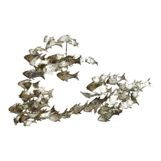 Mid Century Modern Brutalist Jere Style School of Fish Wall Art Sculpture For Sale